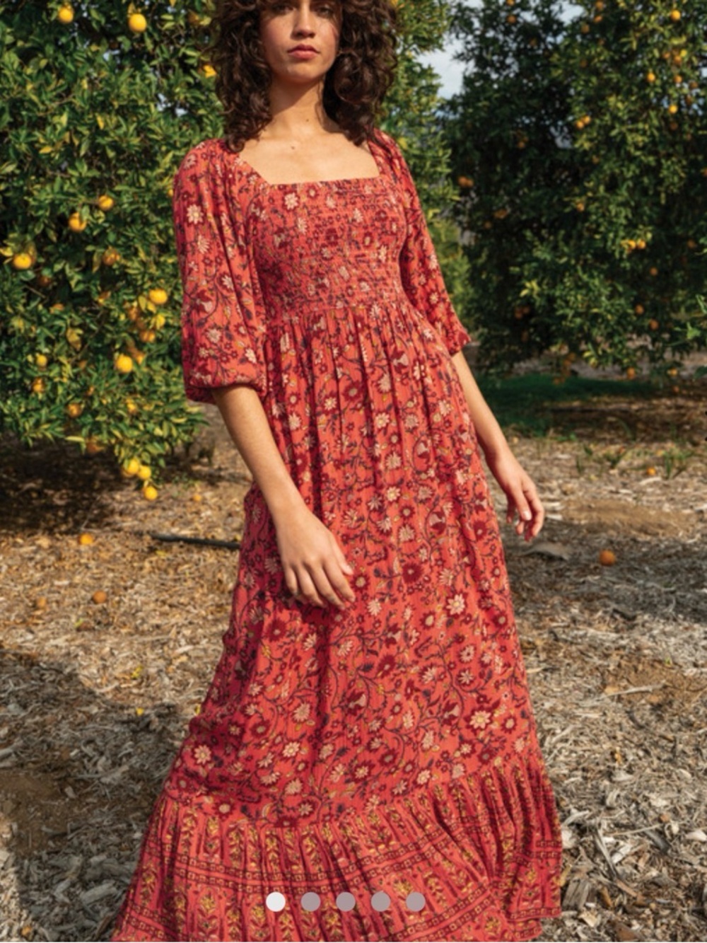 Billabong Red Floral Smocked Maxi Dress